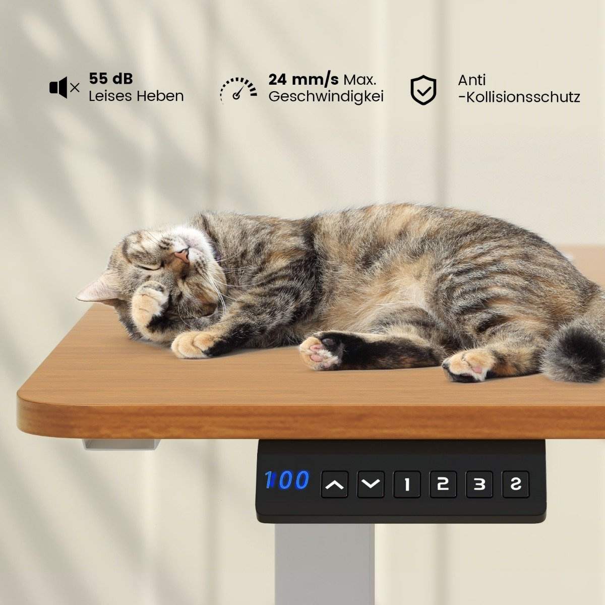 Højdejusterbart skrivebord 140 x 60 cm elektrisk ståbord natur