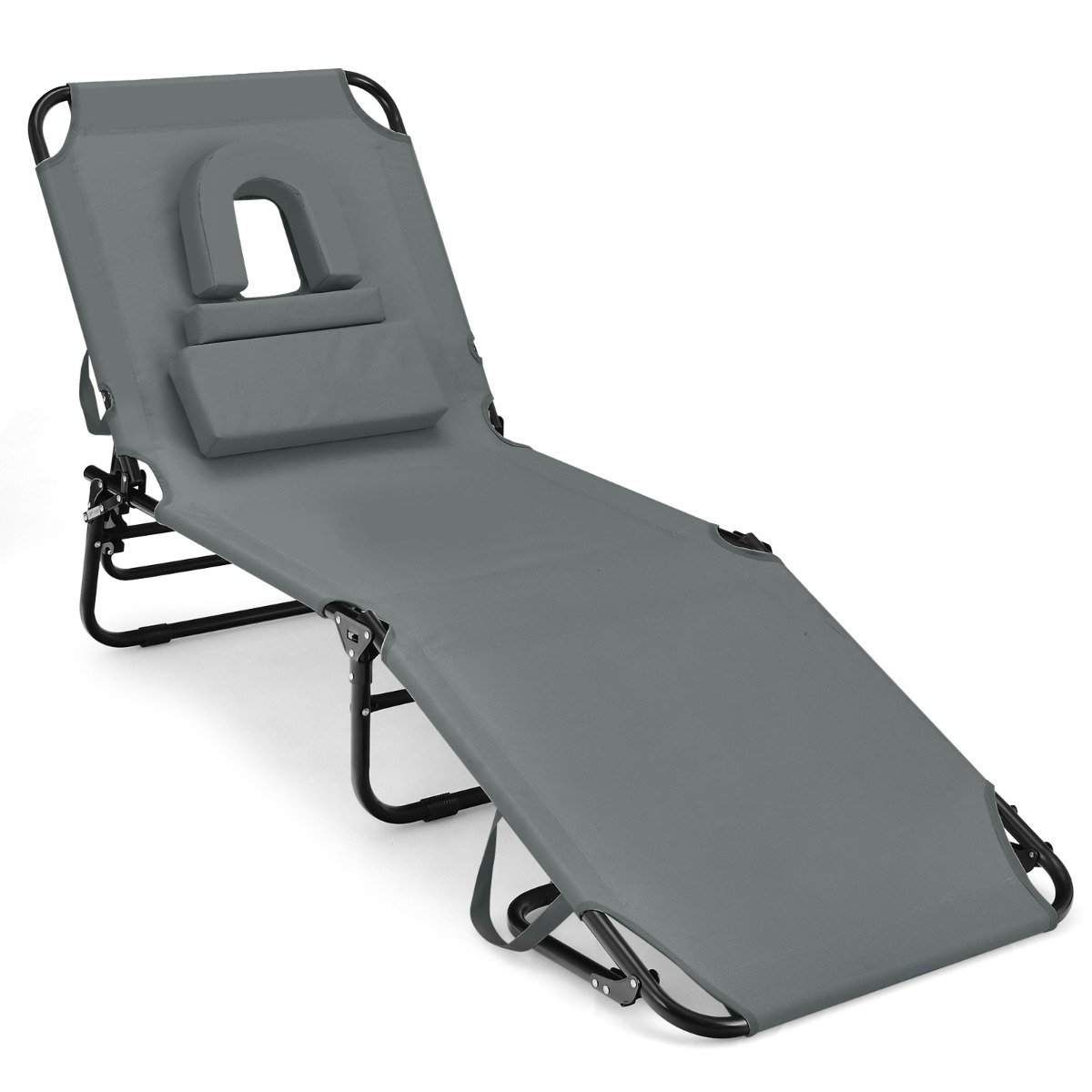 Sammenklappelig liggestol med ansigtsåbning & 3 hynder & 5-vejs justerbart ryglæn grå