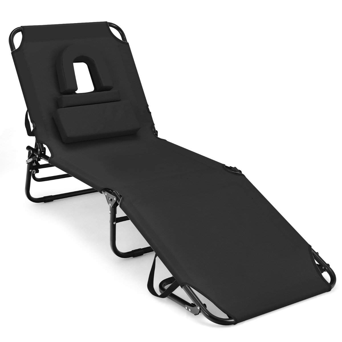 Sammenklappelig liggestol med ansigtsåbning & 3 hynder & 5-vejs justerbart ryglæn sort