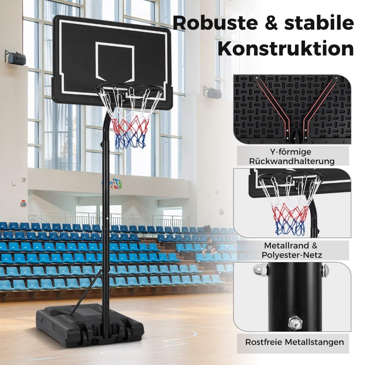 Basketball hoop udendørs basketball stativ 210-260 cm højdejusterbar på hjul sort