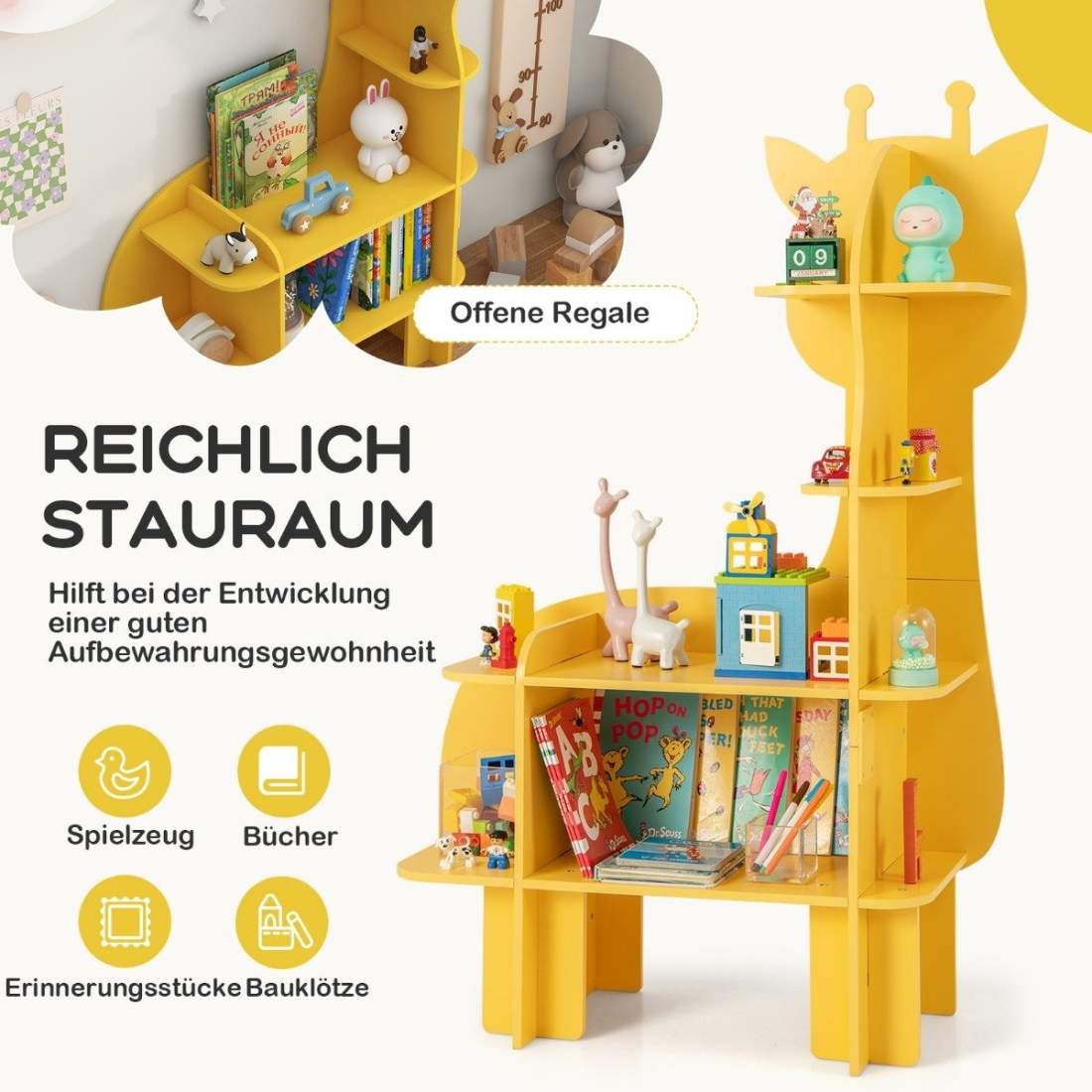 Giraffe bokhylla för barn Leksaksförvaringsorganisator med öppna hyllor | Leksaker & Spel - Leksaker | Pryloteket