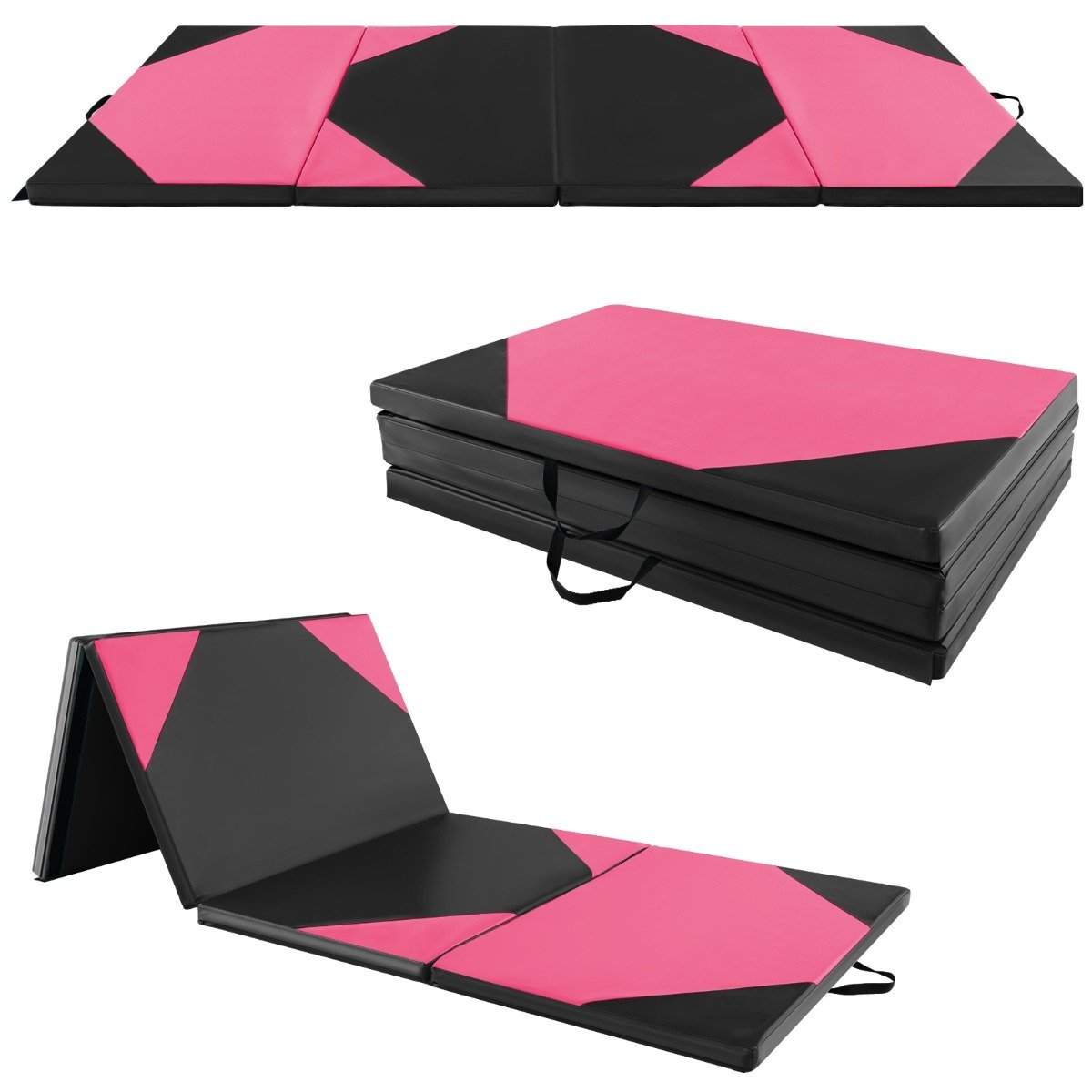 Vikbar träningsmatta av konstläder med kardborrefästen & Bärhandtag 300 x 117 x 5 cm rosa | Sport & Fritid - Träning | Pryloteket