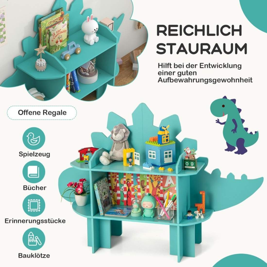 Dinosaur bokhylla för barn Leksaksförvaringsorganisator med öppna hyllor | Leksaker & Spel - Leksaker | Pryloteket