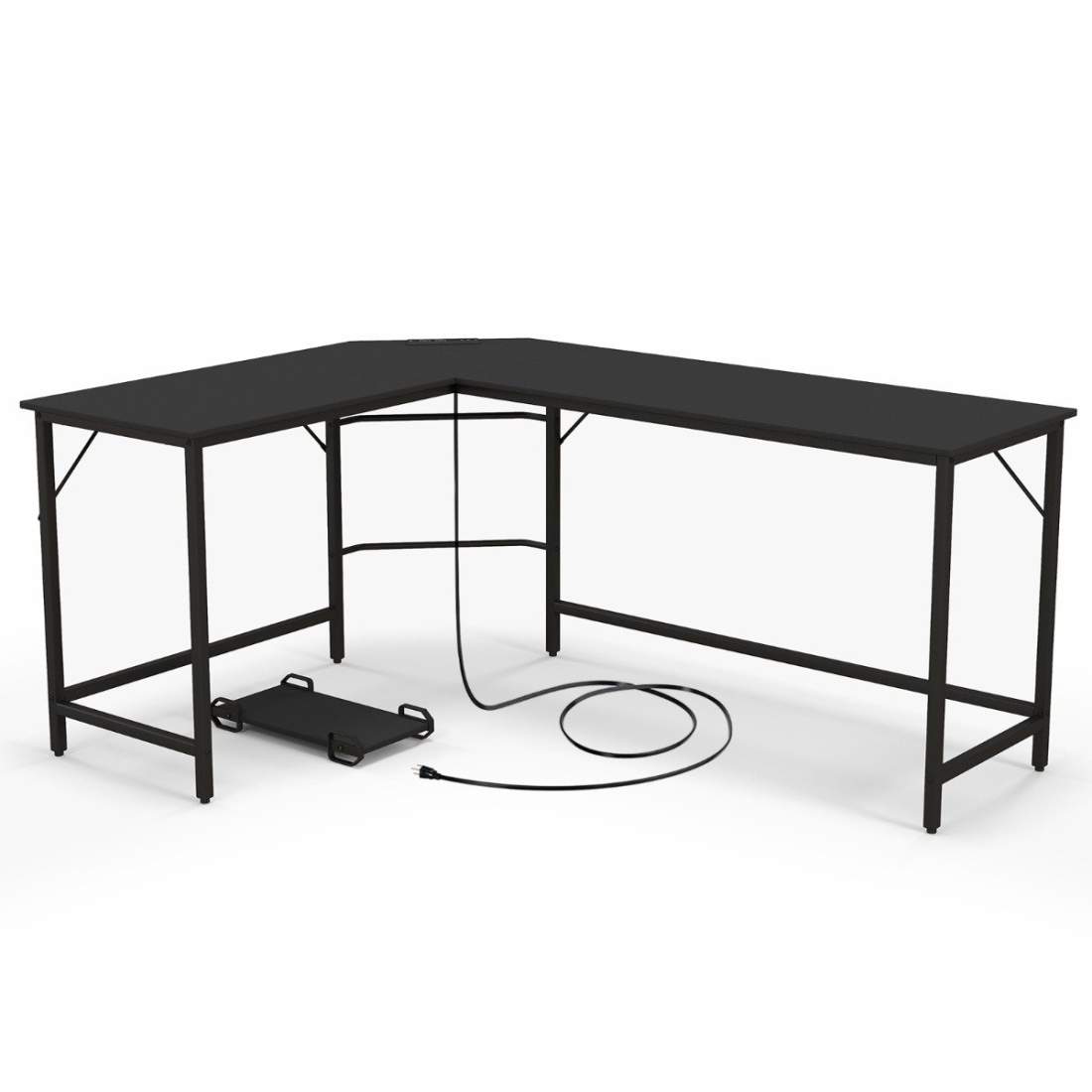 L-format datorbord med eluttag & CPU-stativ & Robust metallram hörnskrivbord svart | Elektronik - Tillbehör Mobil & Surfplatta - Surfplatta Tillbehör - Stativ | Pryloteket