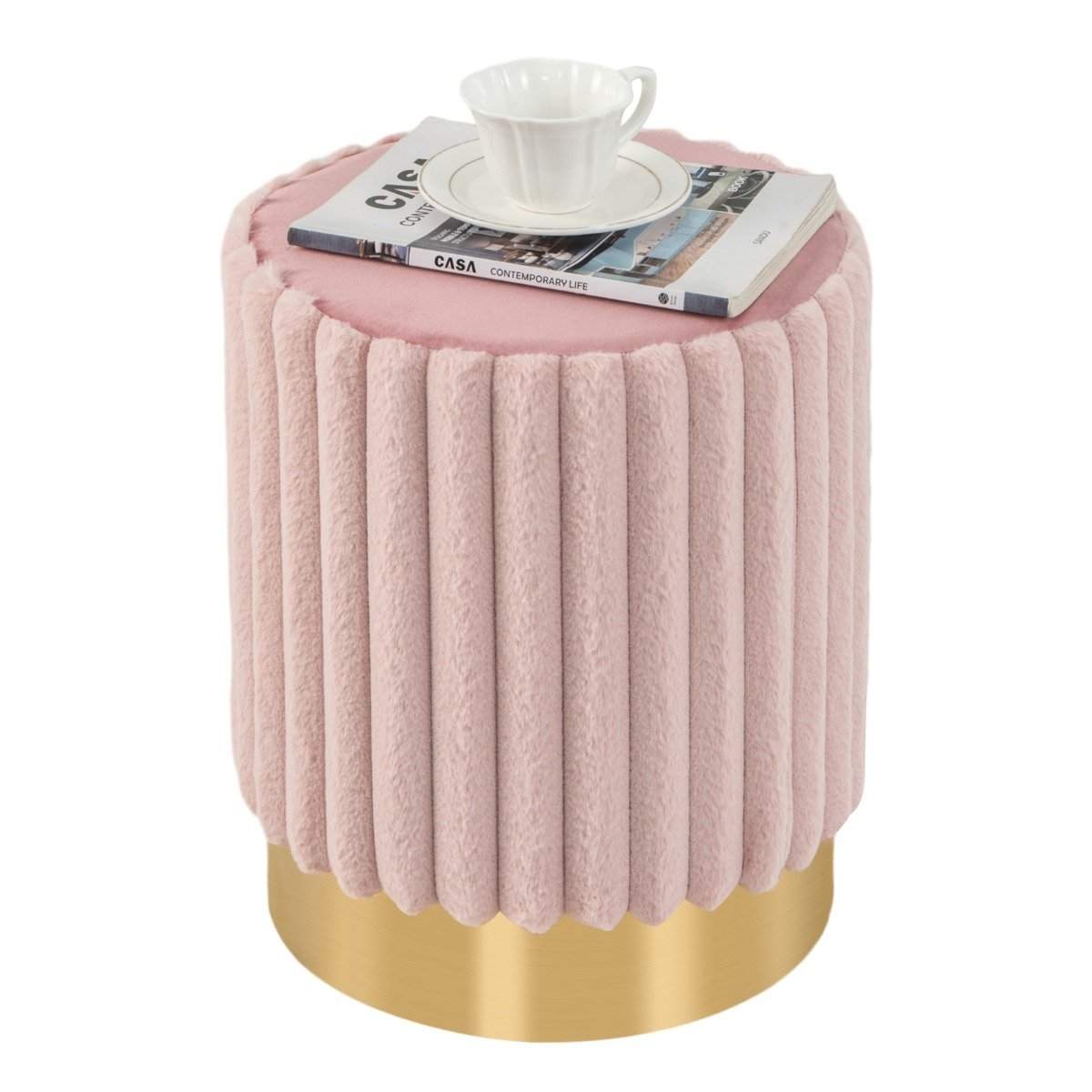rund fløjlsskammel polstret fodskammel med robust metalbund φ37 x 43 cm pink