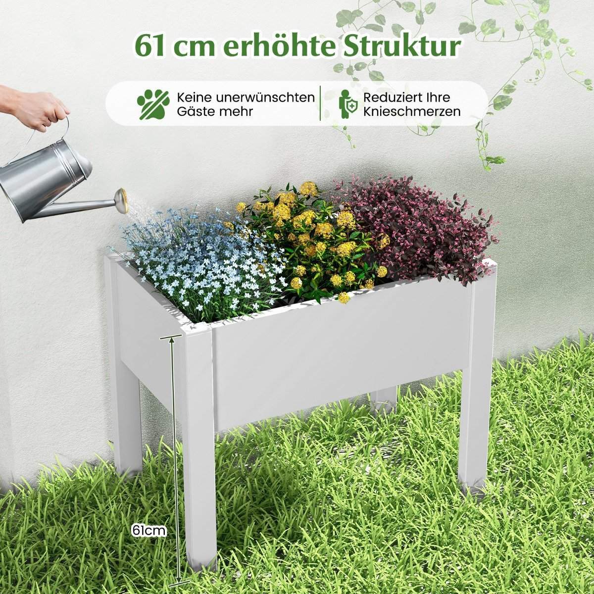 Højbed lavet af plastik, selvvandende haveseng, 53L, 76 x 45 x 61 cm, hvid