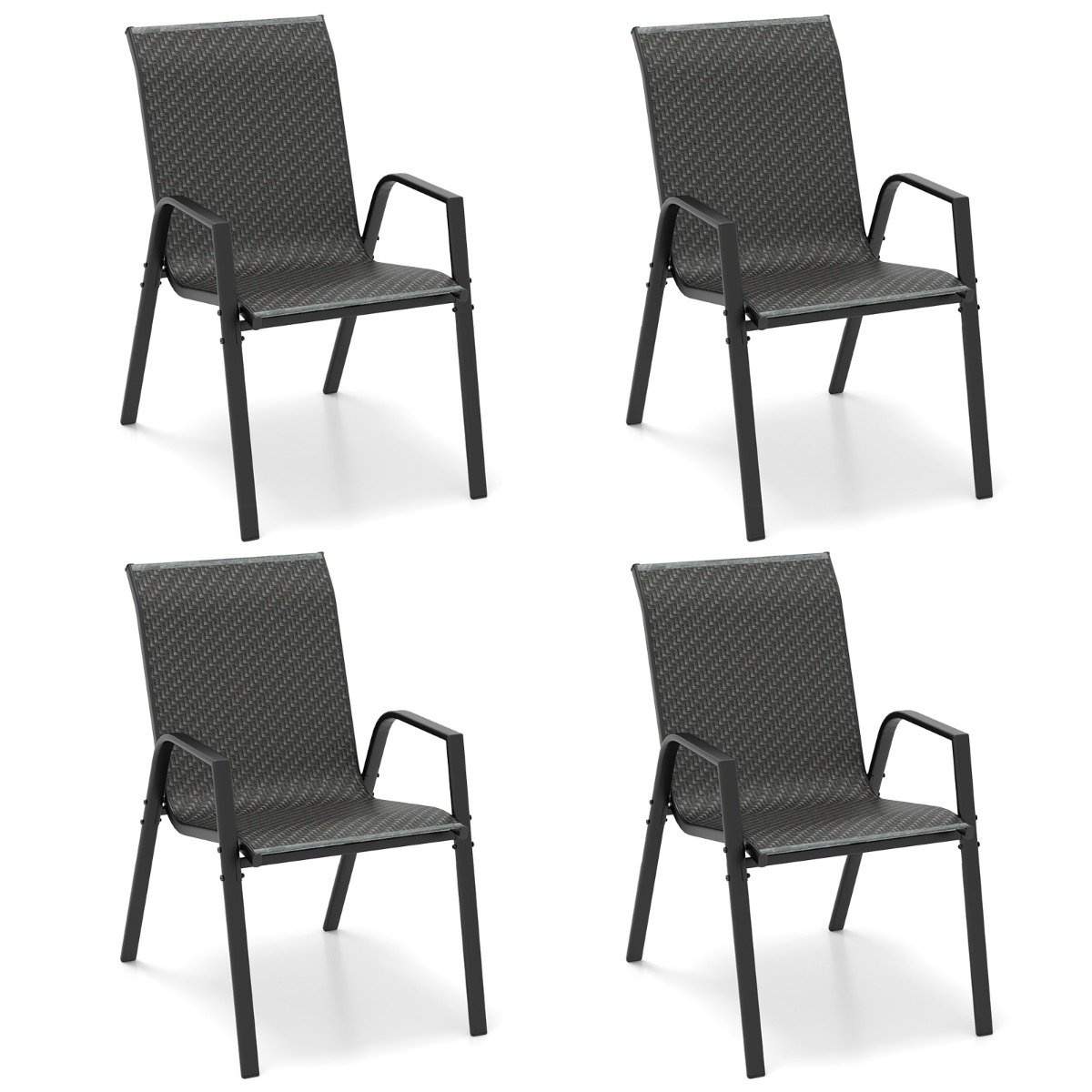 Sæt med 4 stabelbare havestole af PE-rattan med armlæn stabelstole 66 x 51 x 84 cm