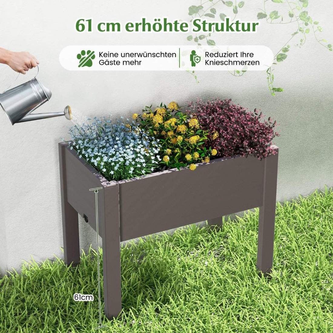 Trädgårdssäng i plast upphöjd bädd självvattnande 53L 76 x 45 x 61 cm kaffe | Hem & Hobby | Pryloteket