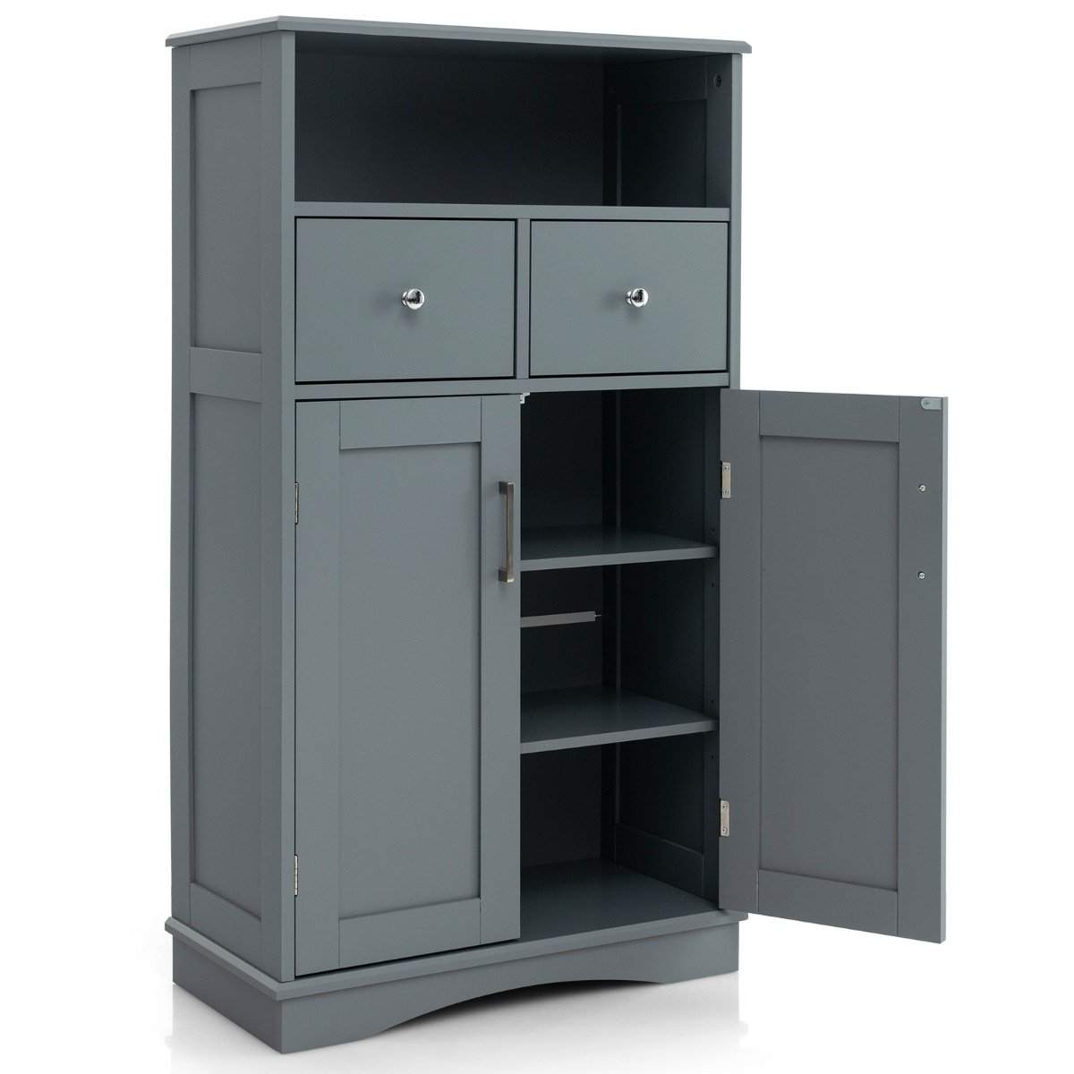 Badeværelsesskab med 2 skuffer & 2 låger & justerbar hylde sideskab grå