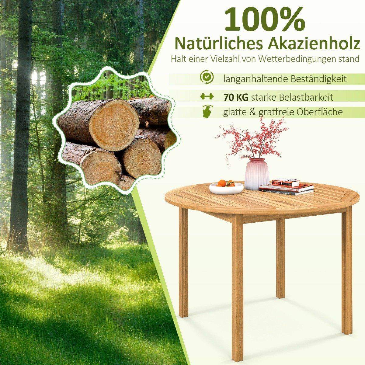 Trädgårdsbord matbord i akaciaträ runt för 4 personer bistrobord träbord för trädgård 110 x 110 x 75 cm natur | Hem & Hobby - Hem & Hushåll - Kök - Servering | Pryloteket