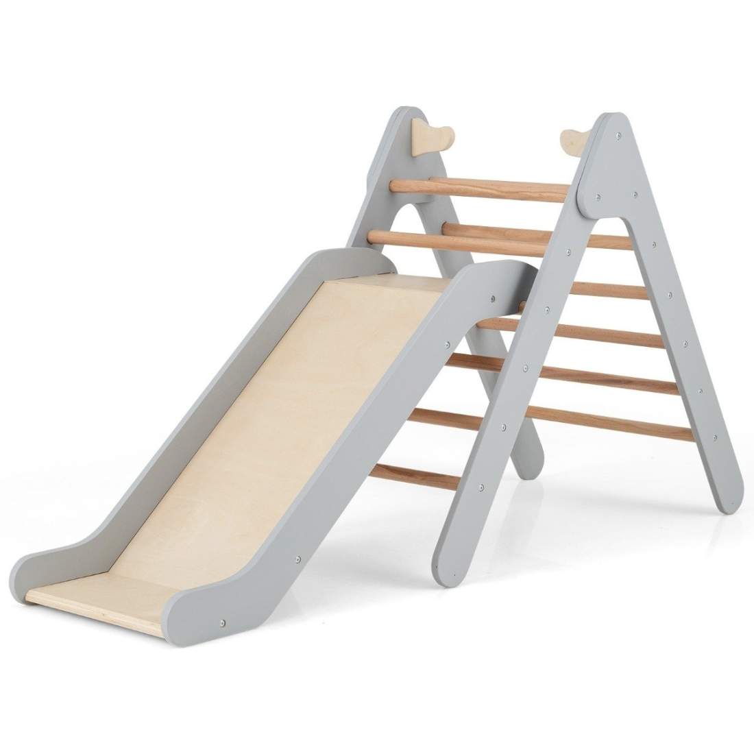 Klättertriangel med rutschkana Klätterställning av trä Triangelstänger för glidning och klättring Grå | Hälsa & Skönhet - Personvård - Vård & Rehabilitering - Hållning | Pryloteket