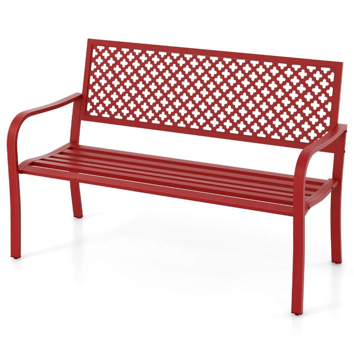 Havebænk metal vejrbestandig bænk til 2-3 personers parkbænk med ryglæn og armlæn 127 x 62 x 86 cm rød