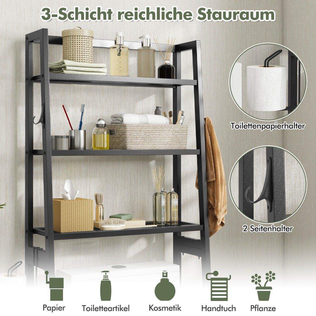 Toilethylde fritstående badeværelseshylde med justerbare hylder 65 x 28 x 159 cm sort
