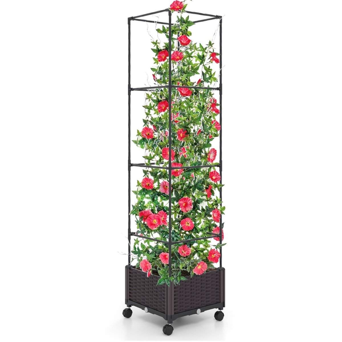 Trellis med blomsterkasse på hjul Højdejusterbar haveobelisk 40 x 40 x 170 cm