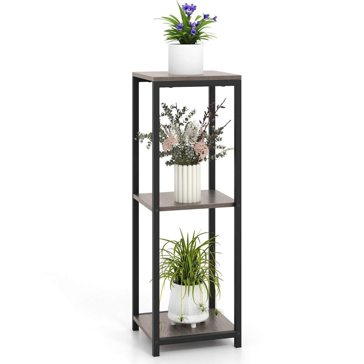 3-lags plantestander i metal med anti-tip beskyttelse træ blomsterstander 30,5 x 30,5 x 91,5 cm