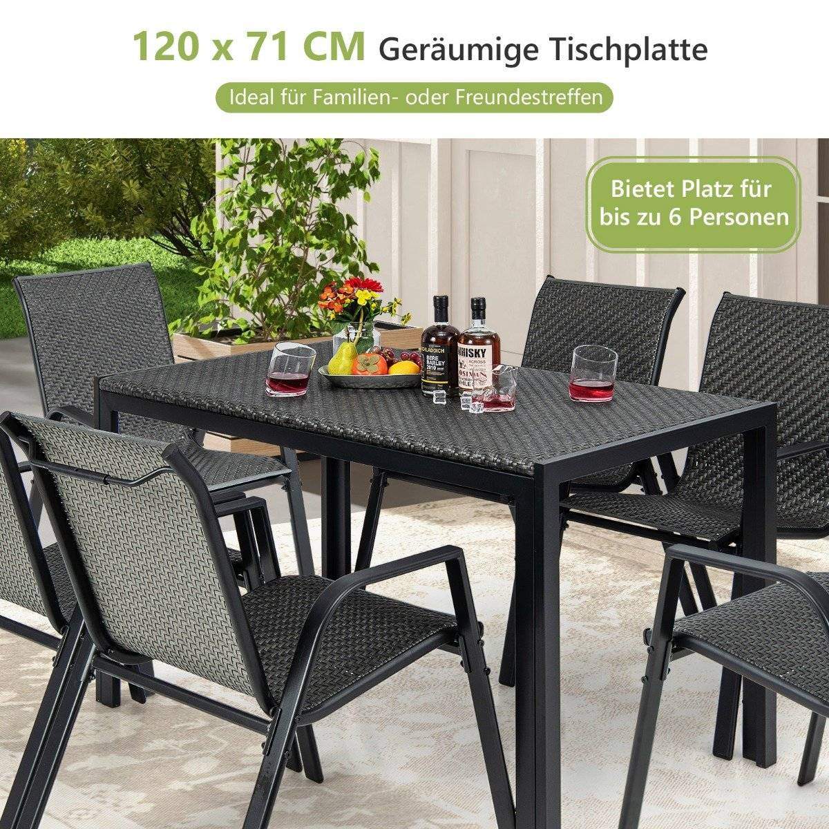 Havebord rattan spisebord til 4-6 personer rektangulært terrassebord 120 x 71 x 72 cm blandet brun