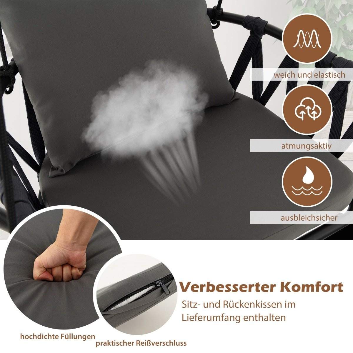 Hængestol med stel Sammenklappelig hængestol med komfortable sæde- og rygpuder