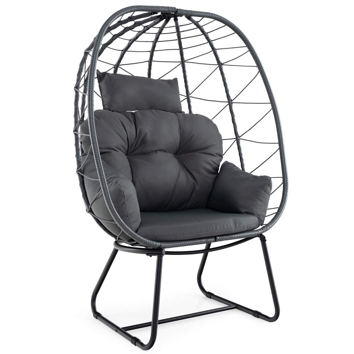 Rattan kurvestol med aftagelig pude & Metalstel Oversized Lounge Chair Grå