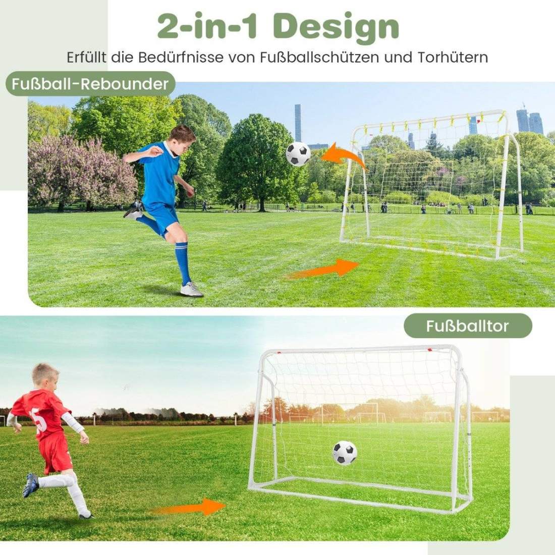 2 i 1 fotbollsmål & rebounder fotbollsmål 187 x 60 x 102-122,5 cm fotbollsmål för barn höjdjusterbar vit | Sport & Fritid - Träning | Pryloteket
