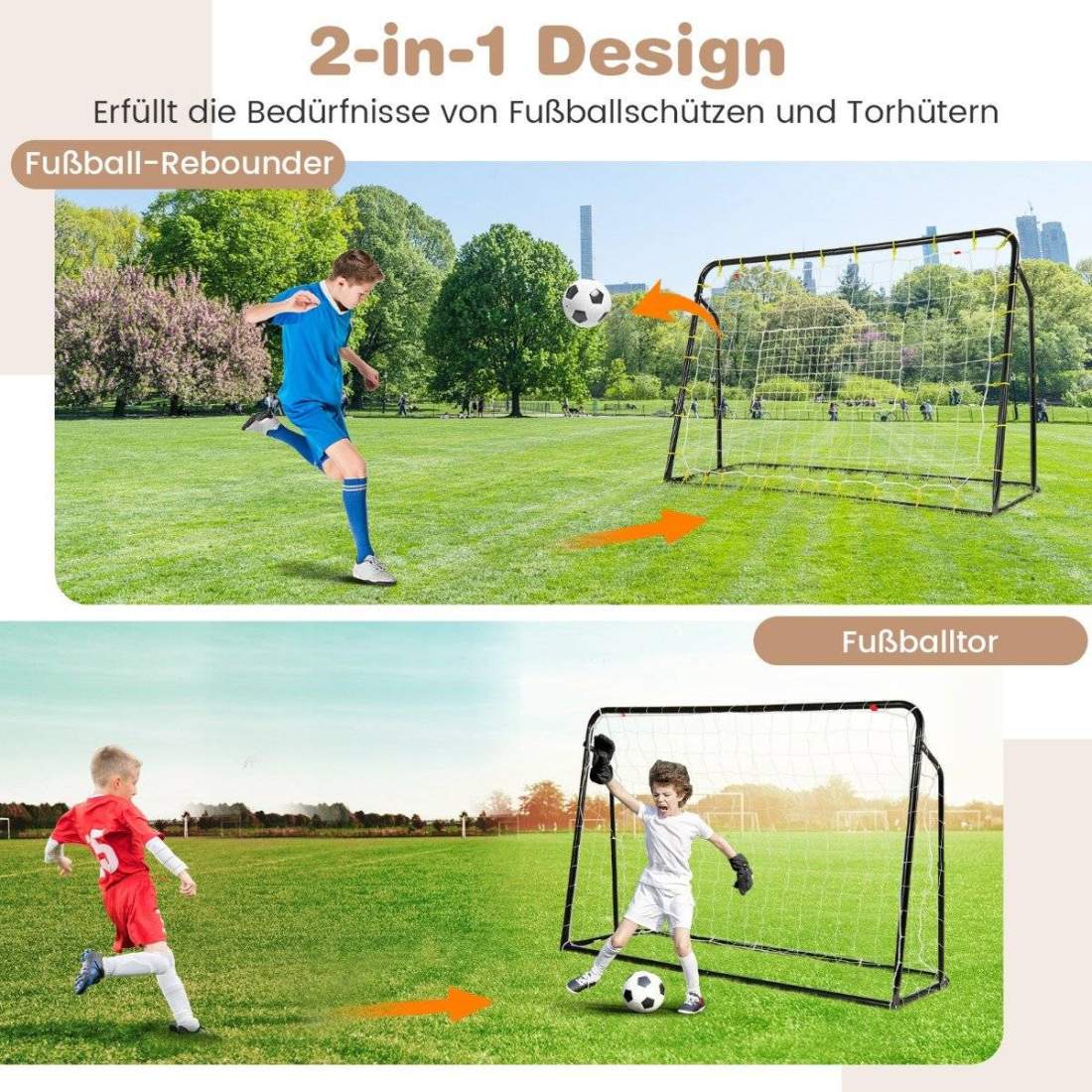 2 i 1 fotbollsmål & rebounder fotbollsmål 187 x 60 x 102-122,5 cm fotbollsmål för barn höjdjusterbar svart | Sport & Fritid - Träning | Pryloteket