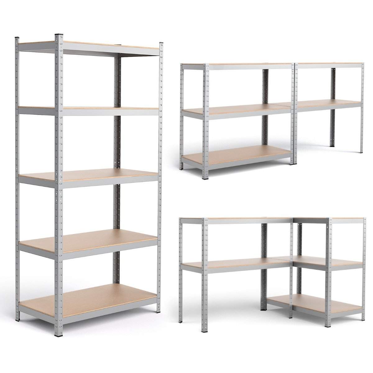 Opbevaringshylde, kraftig hylde, stikhylde, metalhylde, 5 niveauer, værkstedshylde, 91 x 46 x 183 cm, sølv