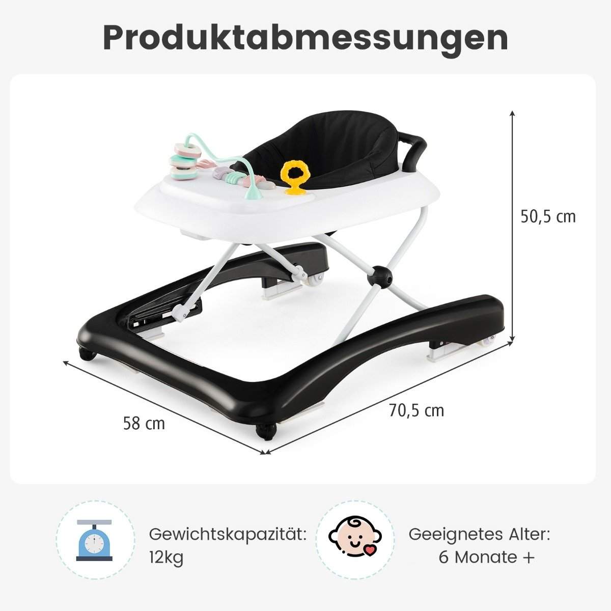 3 i 1 foldbar gåstol med justerbar højde & Fart sort