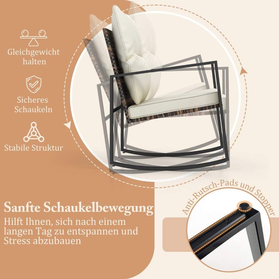 3-delat trädgårdsmöbler, balkongmöbler med kuddar, 2 gungstolar och bord | Hem & Hobby - Hem & Hushåll - Balkong | Pryloteket