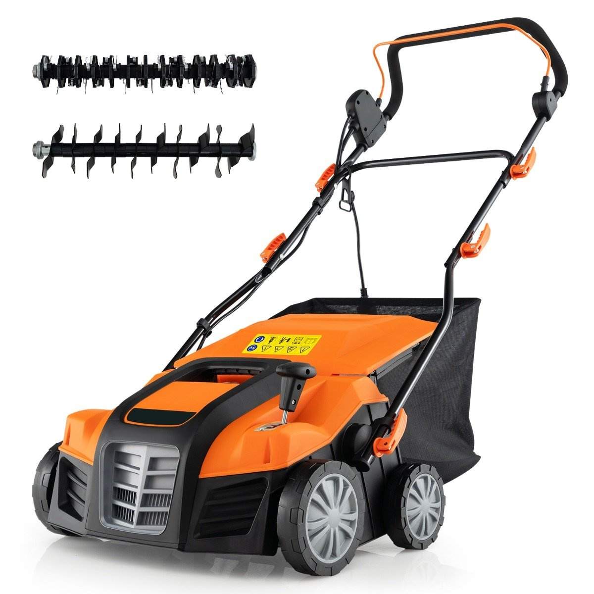 41cm Elektrisk Scarifier & Plænelufter 15A 2-i-1 plæneophugger med 3-positions højdejustering orange