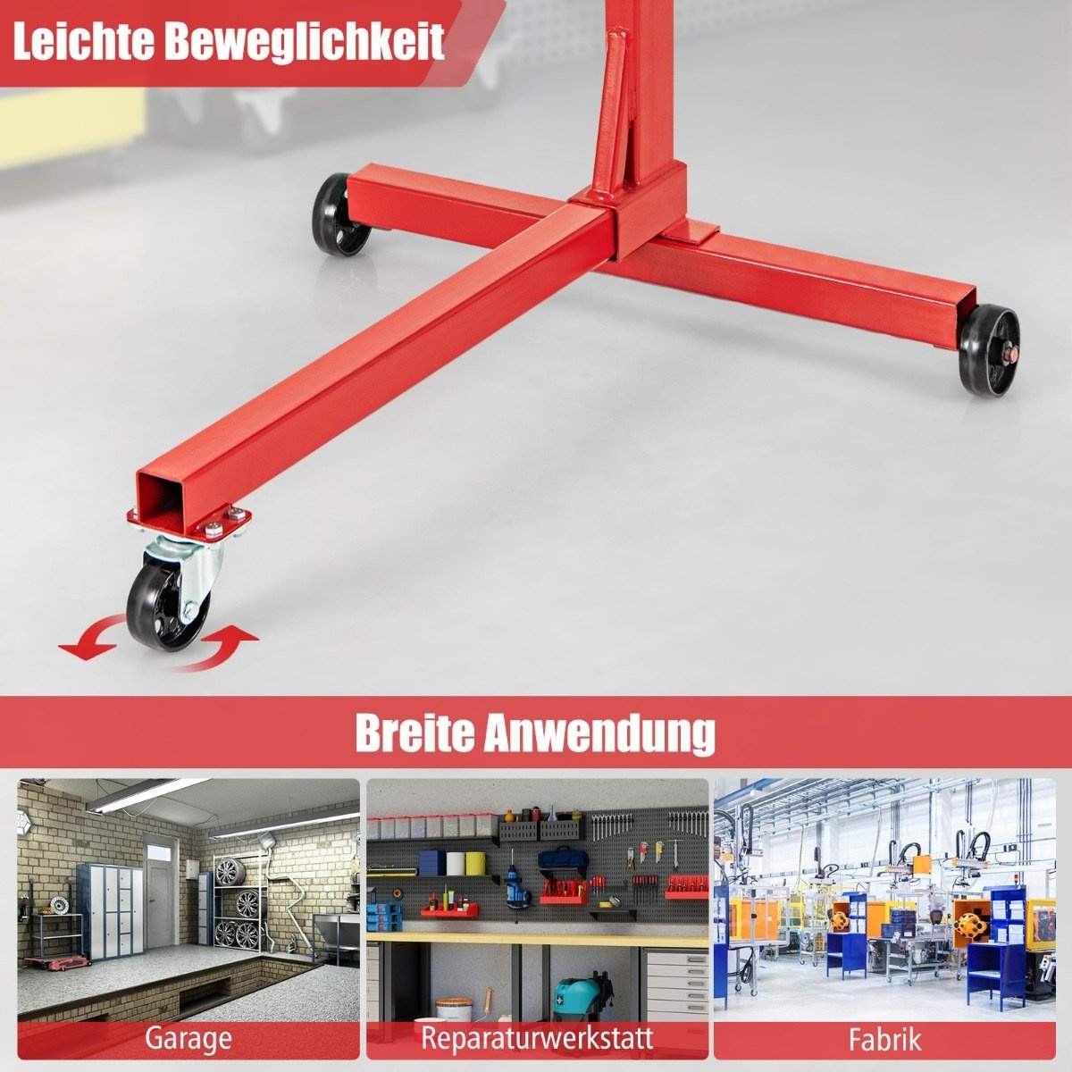 Motorstativ 340 kg motorløfter 360° drejelig med 4 justerbare arme motorholder til garager