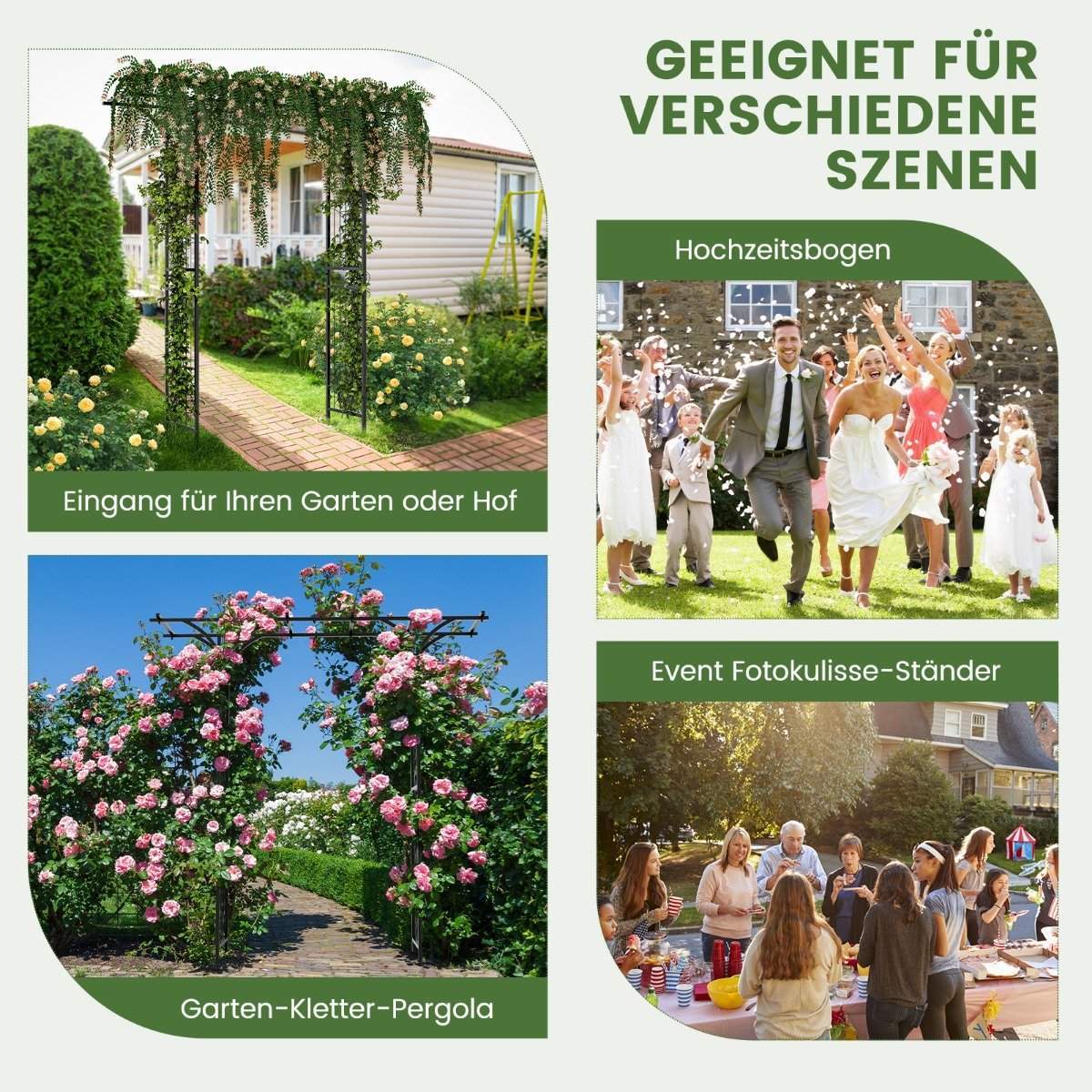 Rosenbue metalhavebue til klatreplanter bueganghave 200 x 52 x 206 cm sort