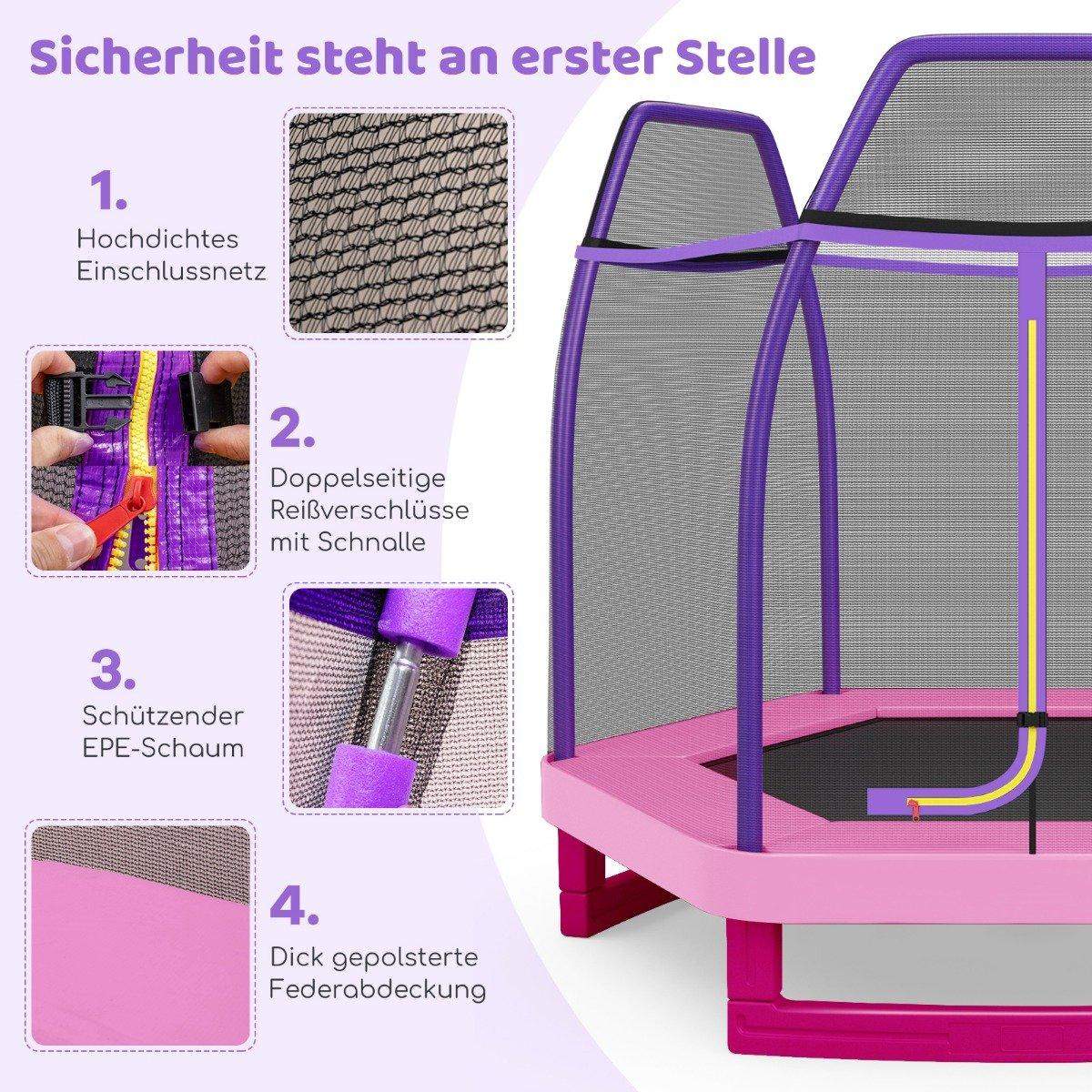 Ø223cm havetrampolin med sikkerhedsnet indendørs/udendørs trampolin til børn pink