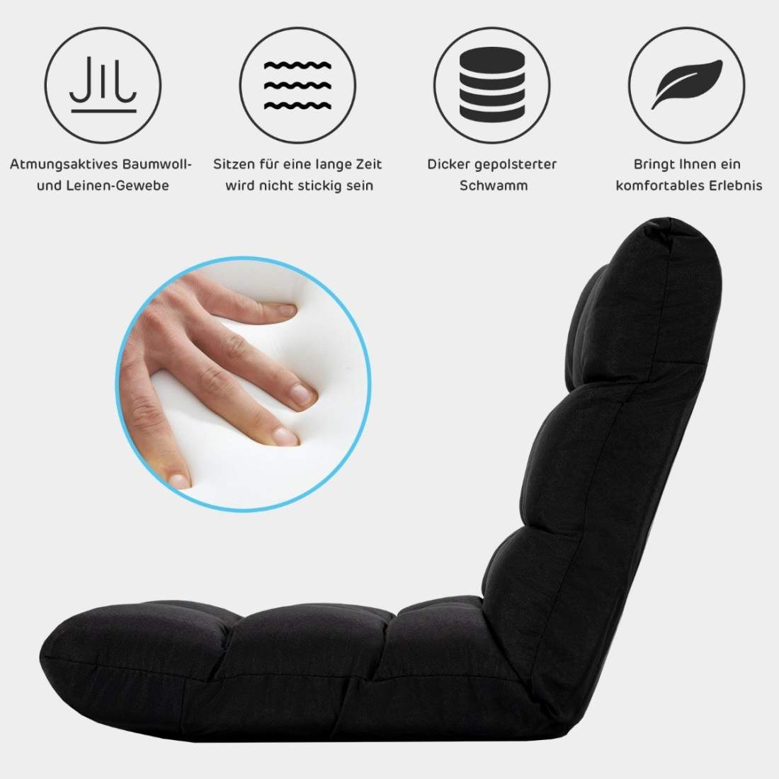 Golvstol justerbar golvstol stoppad golvdyna med ryggstöd korpsvart | Hem & Hobby - Hem & Hushåll - Sovrum | Pryloteket