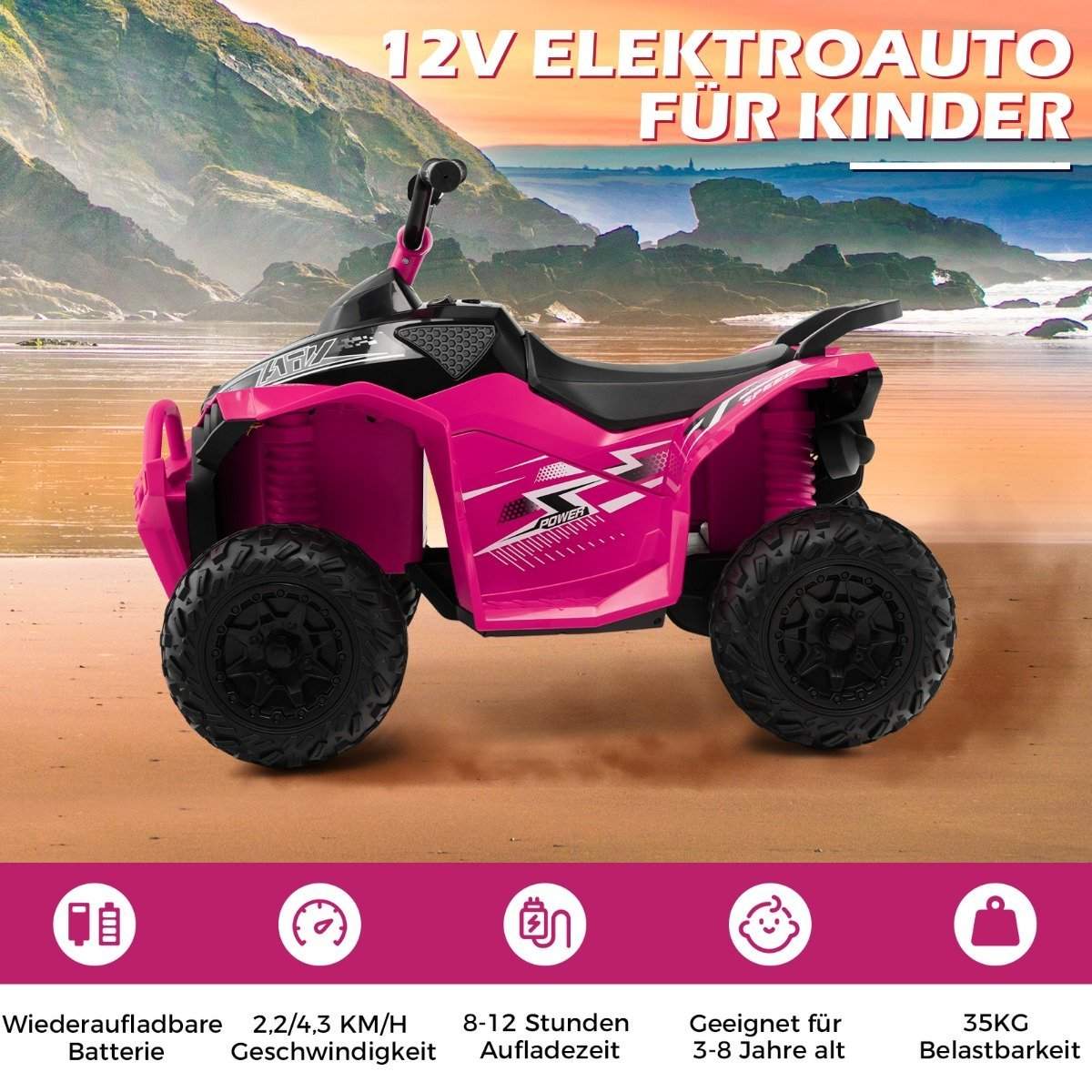 12V elektrisk fyrhjuling för barn med 2,2/4,3 KM/H hastighet & Horn, musik & LED-lampor elektrisk quad rosa | Elektronik - Ljud & Bild - Högtalare | Pryloteket