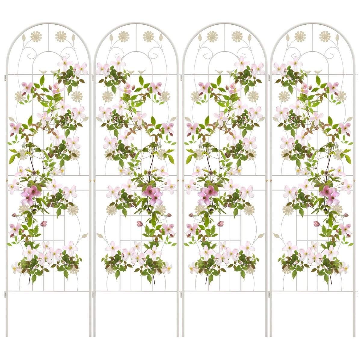 Sæt med 4 180 x 50 cm metalespalier til stikkontakt, dekorativt havehegn, fritstående espalier, hvid