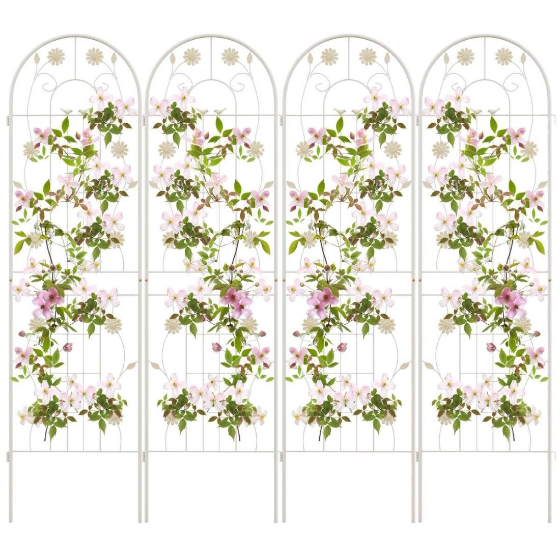 Set med 4 st 180 x 50 cm metallspaljé för inkoppling, dekorativt trädgårdsstaket, fristående spaljé, vit | Hem & Hobby | Pryloteket