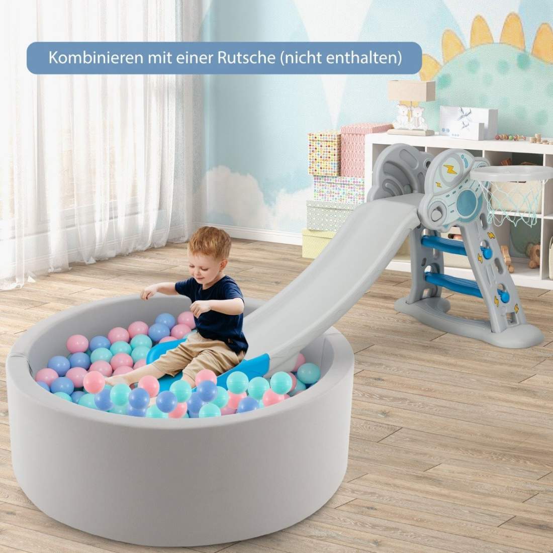 Boldbassäng med 200 bollar Boldbassäng 90 x 30 cm inklusive avtagbar golvmatta grå | Hälsa & Skönhet - Personvård - Vård & Rehabilitering - Hållning | Pryloteket