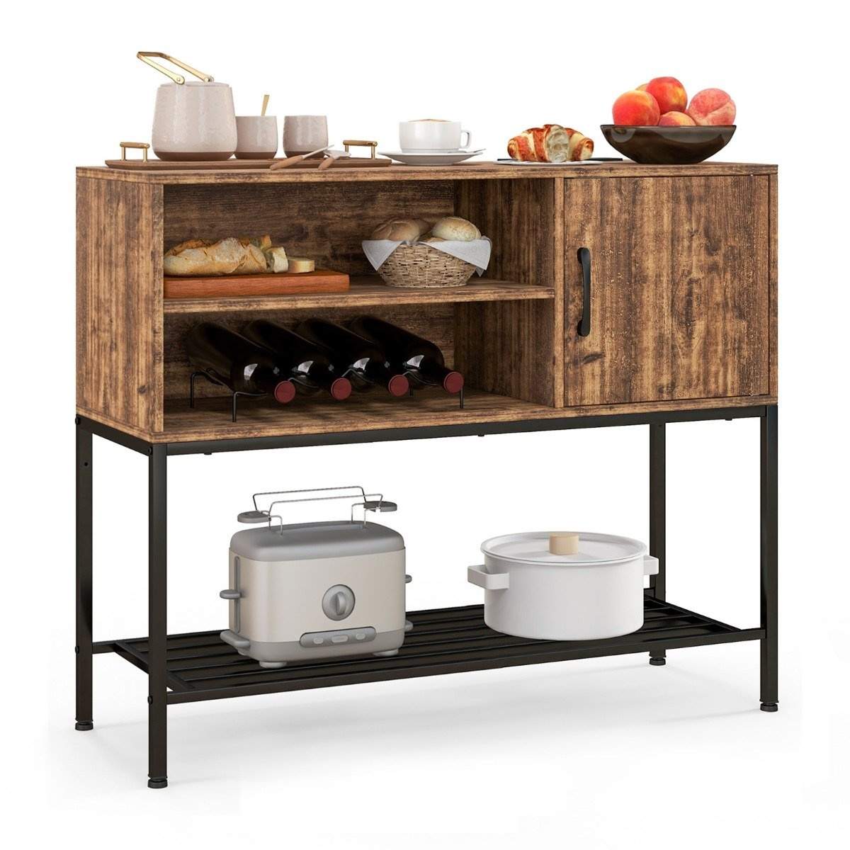 Barskab med vinreoler og hylder trækonsolbord med metalstel til spisestue 100 x 35 x 83 cm kaffe