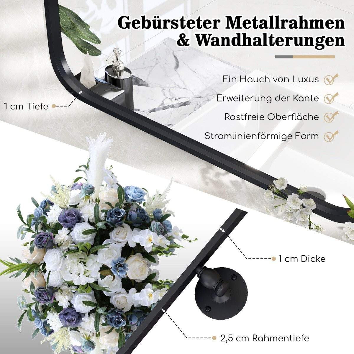 76,5 x 56 cm metalindrammet vægspejl vippebadeværelsesspejl med vægbeslag sort