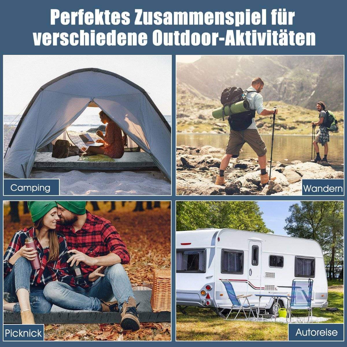 Camping liggeunderlag, campingmadras lavet af memoryskum, letvægts sovemåtte med flannelbetræk, 183 x 62,5 x 6,5 cm, grå