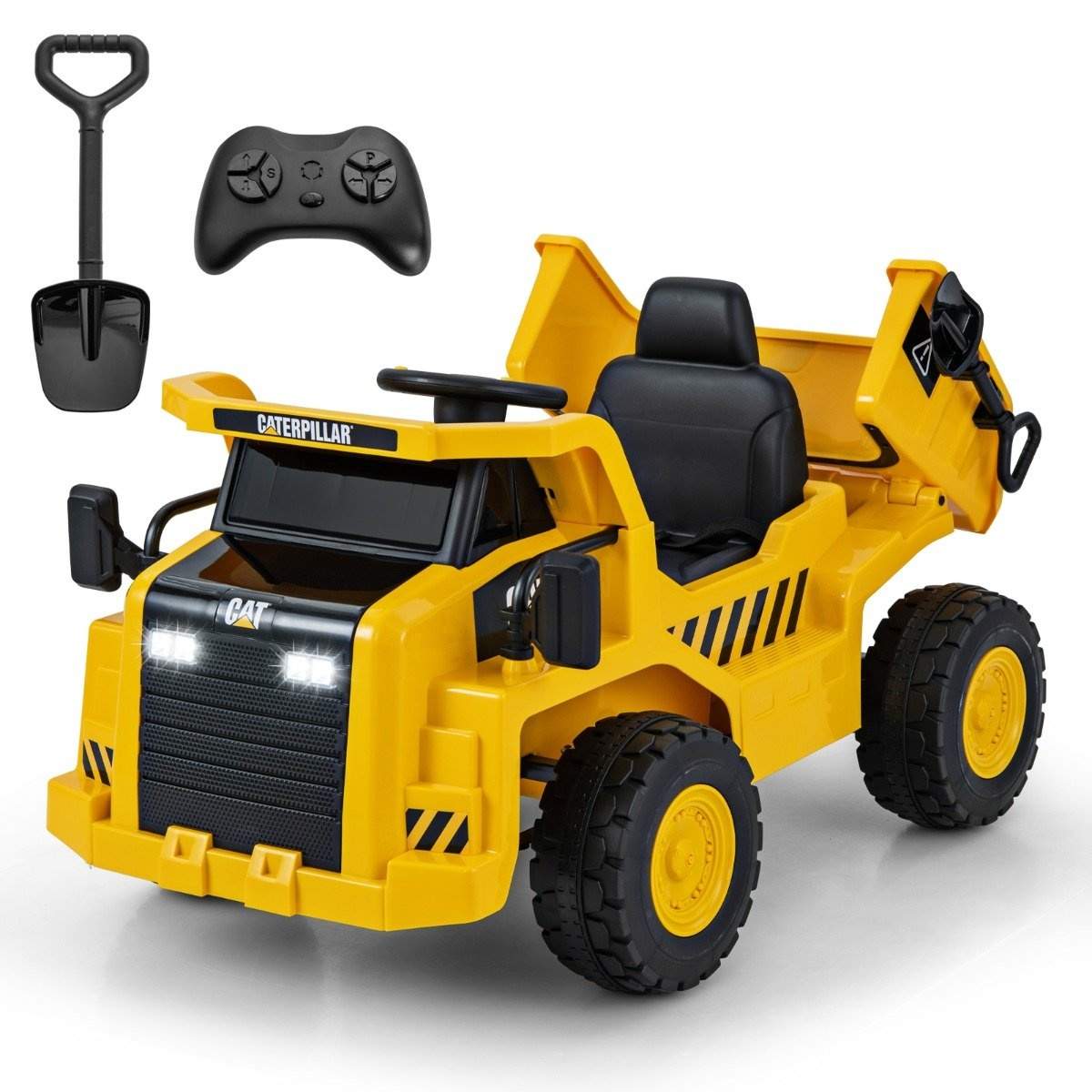 Caterpillar elbil til børn 12V dumper til at sidde på med sandskovl & tip seng & megafon