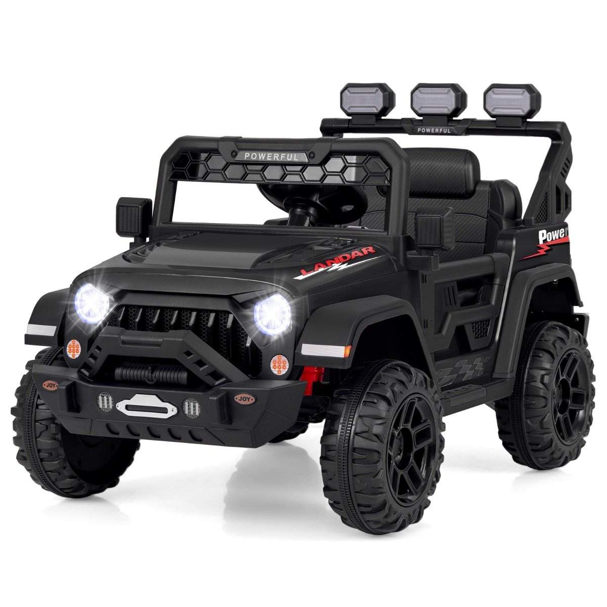 Elbil til børn med 2,4G fjernbetjening & USB & Lys & Musik 12V børnebil jeep bil sort