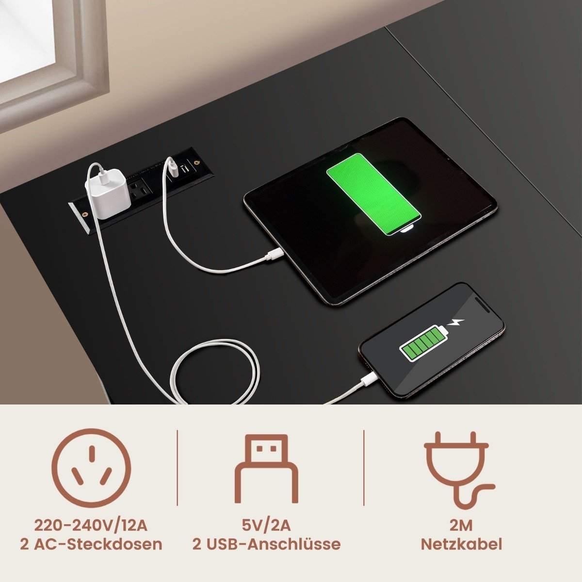 Skrivbord L-Shape hörnskrivbord med uttag & USB-portar 120 x 120 x 75 cm svarta | Elektronik - Kablar & Adaptrar - Adaptrar & Signalomvandlare - USB | Pryloteket