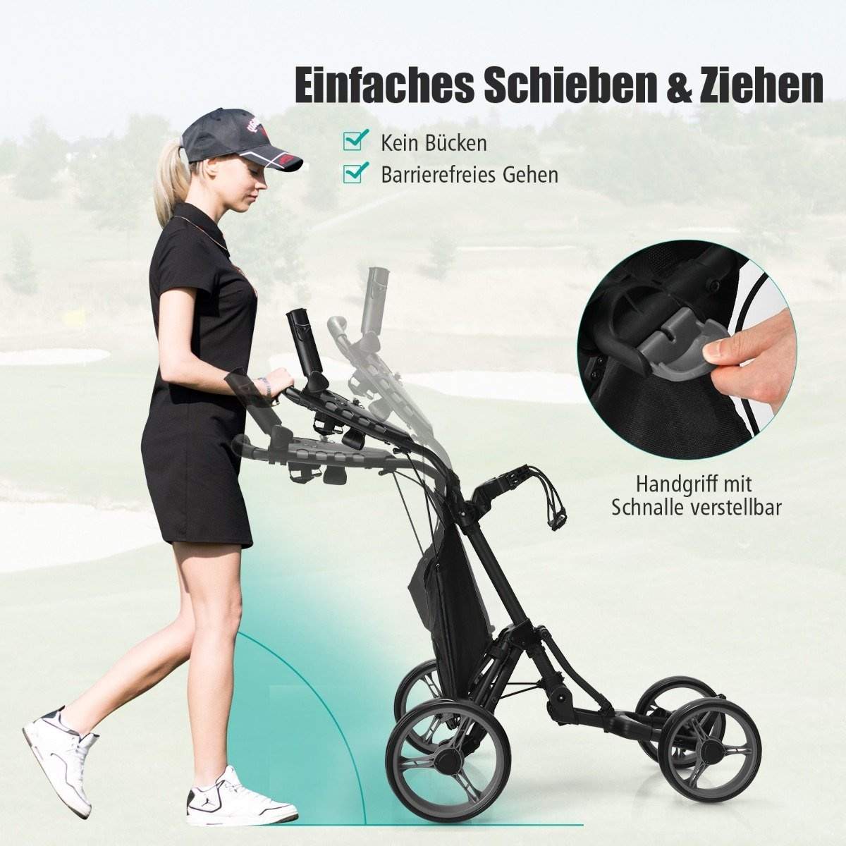 Golfvogn 4 hjuls golfvogn golfvogn golf foldbar golfcaddy golfskubbevogn lavet af aluminium grå