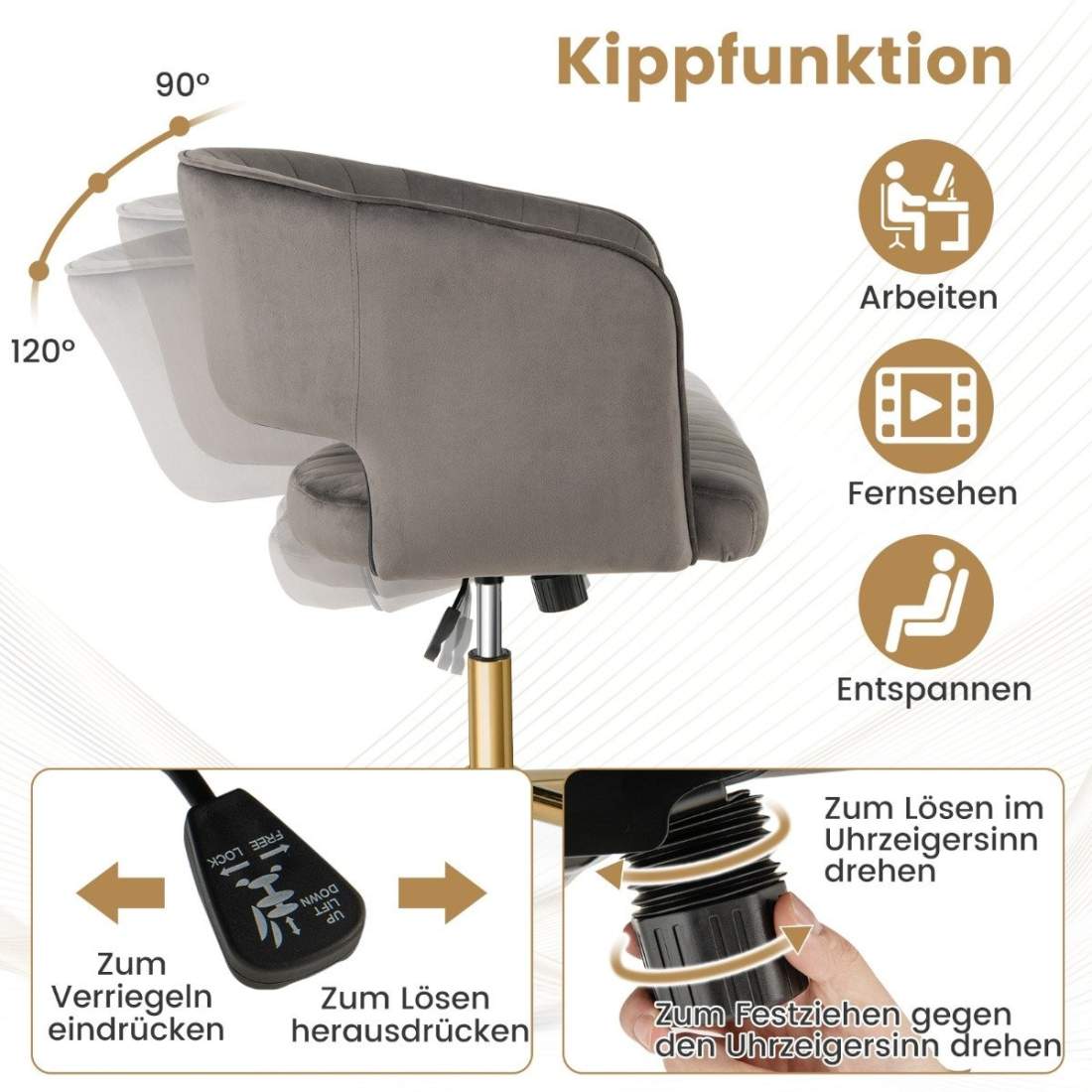 PC-stol av sammet, modern snurrstol med vadderat ryggstöd + grå sits | Hem & Hobby - Hem & Hushåll - Sovrum | Pryloteket