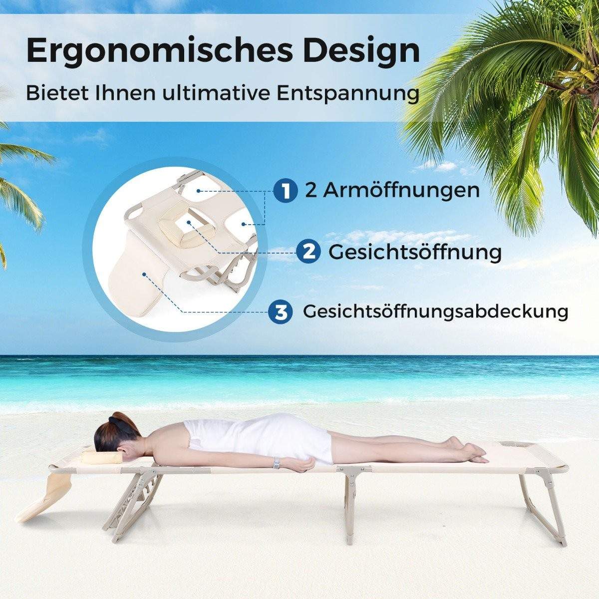 Liggestol med åbninger til ansigt og arme, sammenklappelig havestol, liggestol kan holde op til 200 kg
