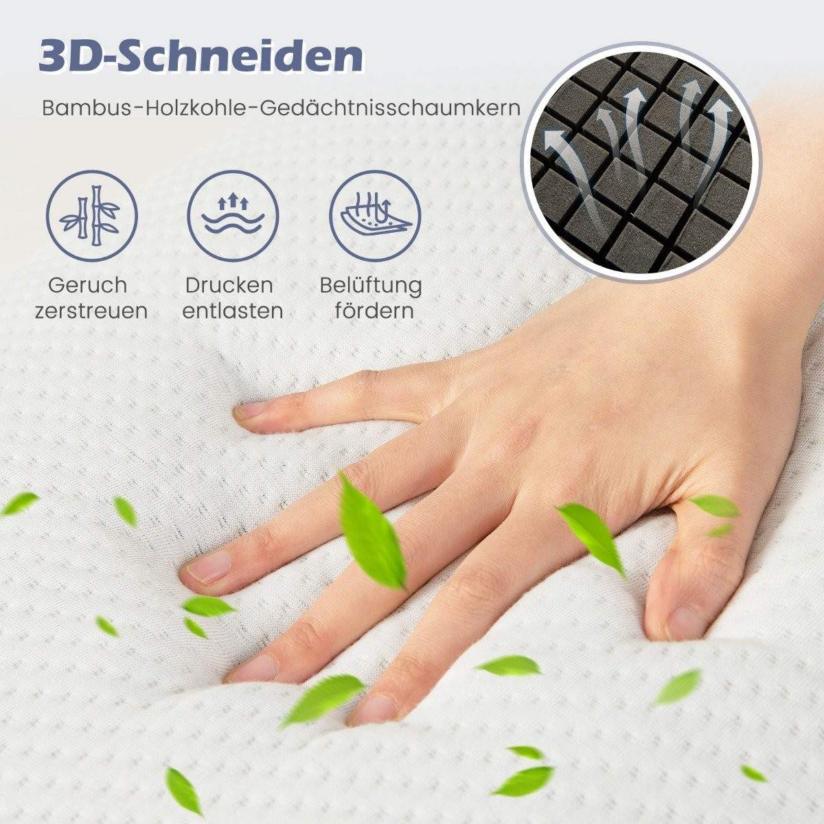 Bambus aktiveret kul pude sæt 2 stk 40 x 60 cm sovepude til smertestillende søvn hvid