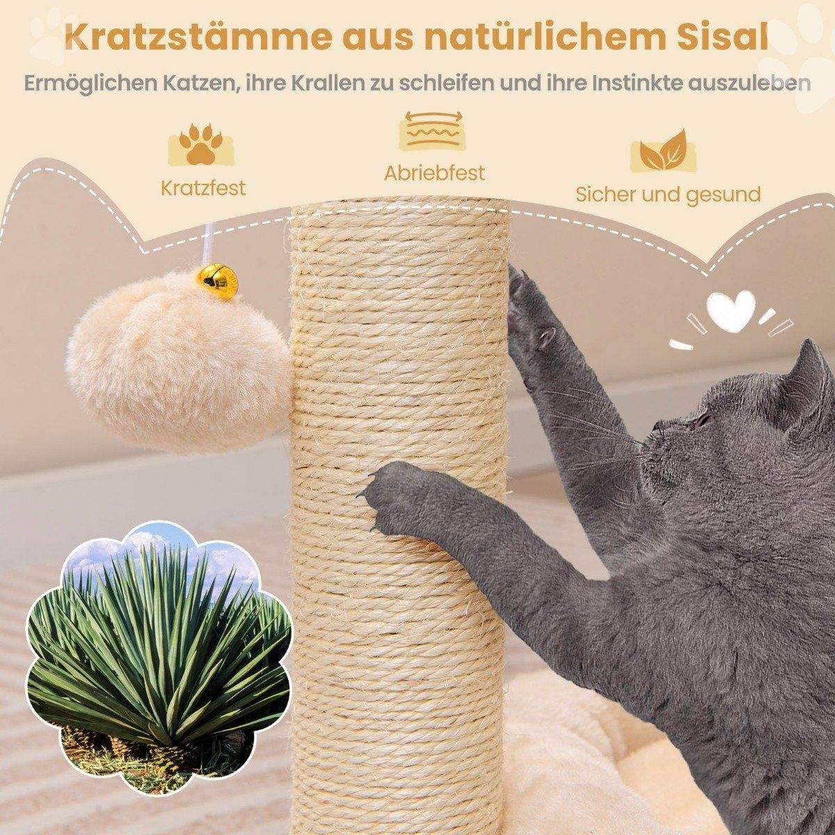 Lille kradsestolpe kattetræ med hængekøje & seng & sisal stolper & kattebørste beige 40 x 30 x 72 cm
