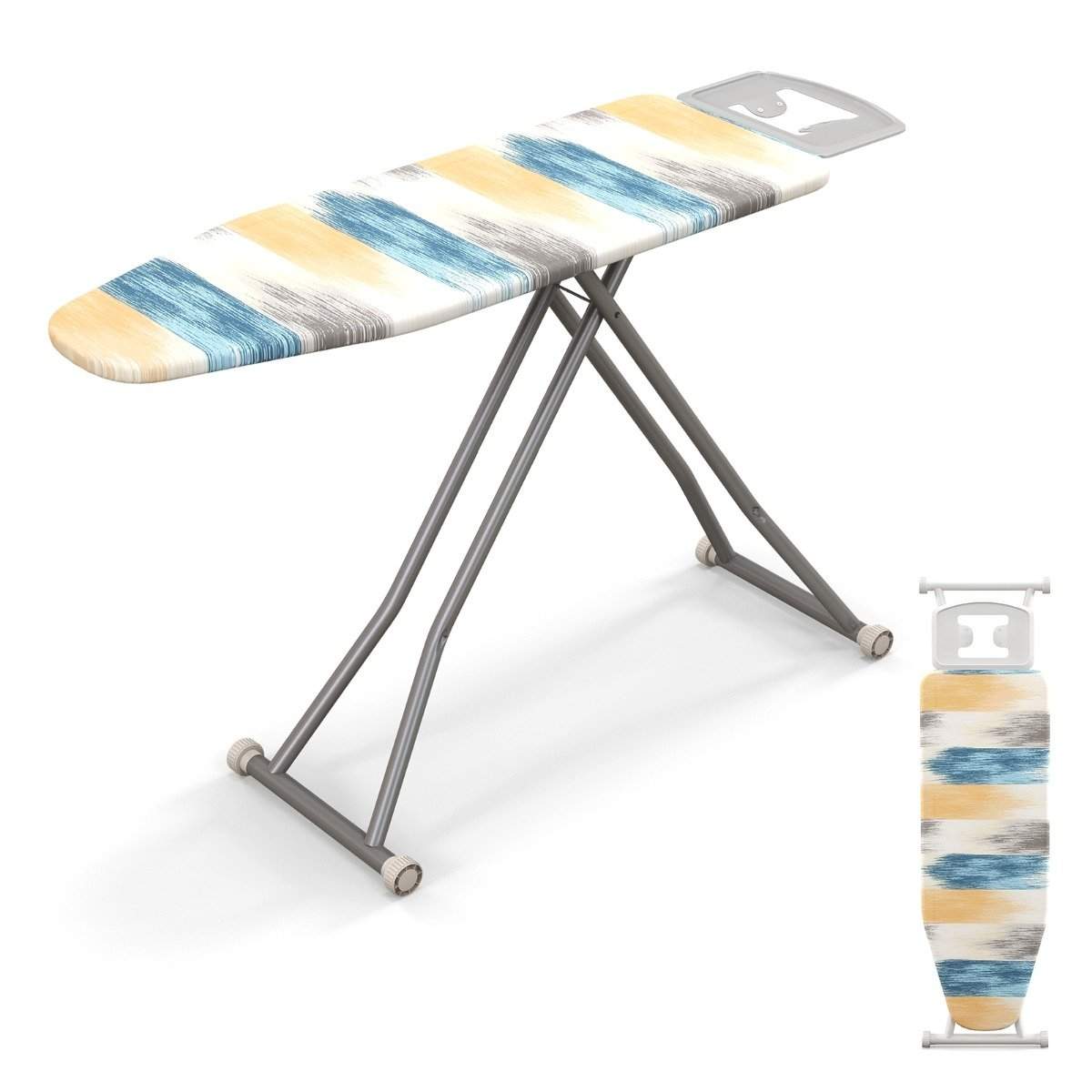 Sammenfoldeligt strygebræt med jernstøtte & 7 Justerbar højde strygebræt bæreevne op til 30 kg Blå og gul L