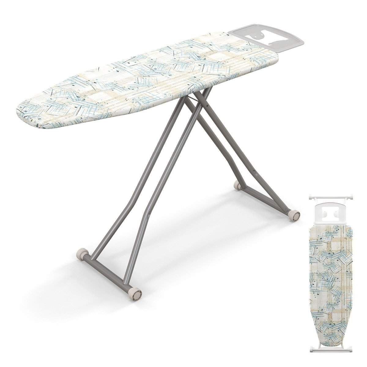 Sammenfoldeligt strygebræt med jernstøtte & 7 Højdejusterbart strygebord med en bæreevne på op til 30 kg, stribet L