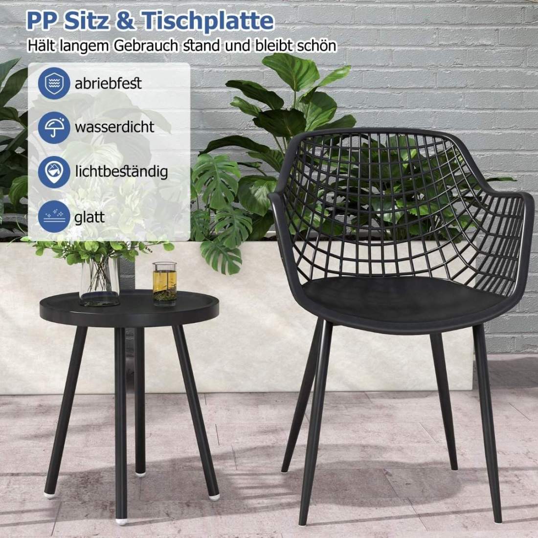 3-delad utemöbler set bistrostolar och sidobord med sittplatser + bordsskiva av PP svart | Hem & Hobby - Hem & Hushåll - Balkong | Pryloteket